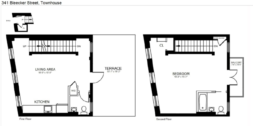 Floor plan for 1 bed, 1.5 baths